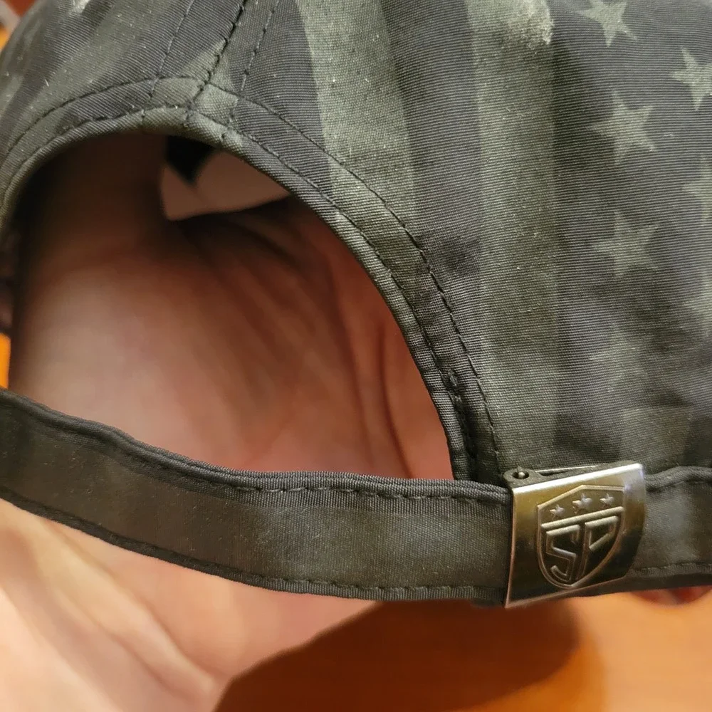 Subtle Patriot Eagle Logo Black/Gray Flag Print Adjustable Buckle Hat‎ Vented